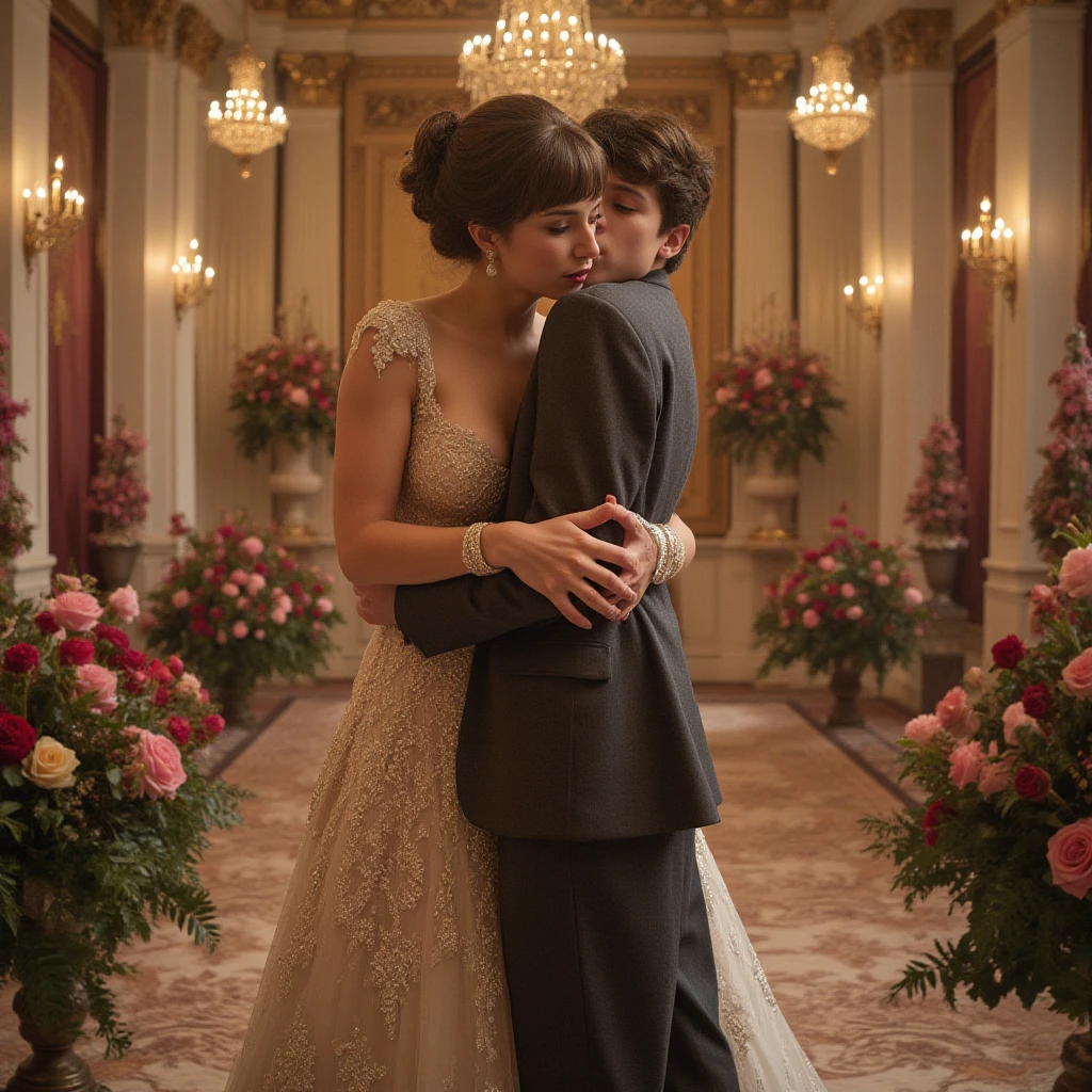 Emma Watson, elegantly dressed in a pink ballroom gown, gracefully waltzing in a grand ballroom filled with masked guests, the soft candlelight casting a romantic glow, recreate this scene in the style of Renaissance masters with rich colors and intricate details, using oil on canvas for a hyper-realistic portrait that exudes classical elegance and timeless beauty.