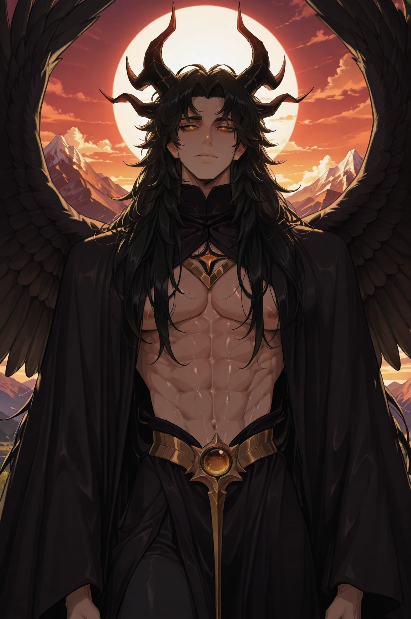 A black boy with tribal clothes and owl features like wings and jm