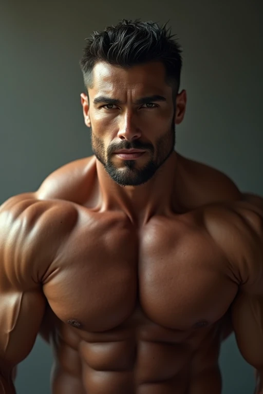 Cinematic soft lighting illuminates a stunningly detailed and ultra-realistic hyper muscular handsome aged 42 Christian daddy bodybuilder with big arms,exuding huge  aura, ((facesitting)), (), ((from_below, staring at bottom)), meticulous muscle definition, ((bara)), big pecs, (()), tan skin, bara, that  trending on ArtStation. Octane  the perfect tool to capture the softest details of this 16k photography masterpiece