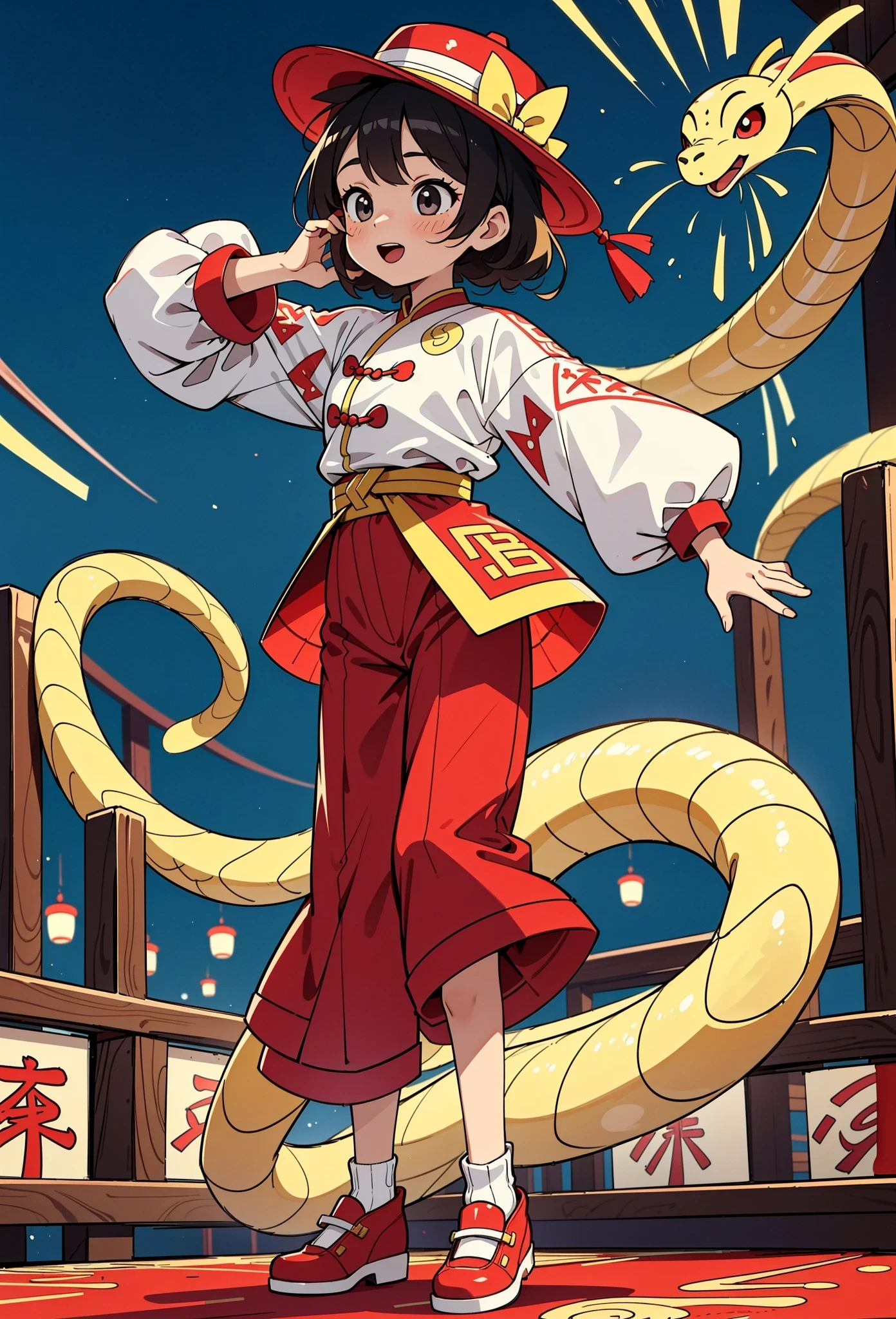 La fille qui manipule les serpents pendant le Nouvel An chinois