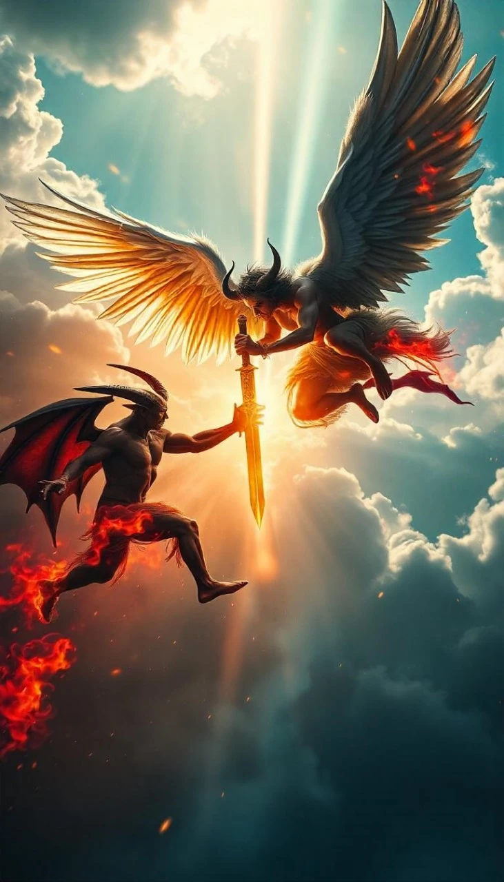 Angel and Devil Clash in Sky