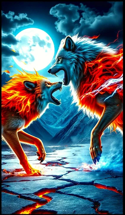 Ice n Fire Wolf Fight