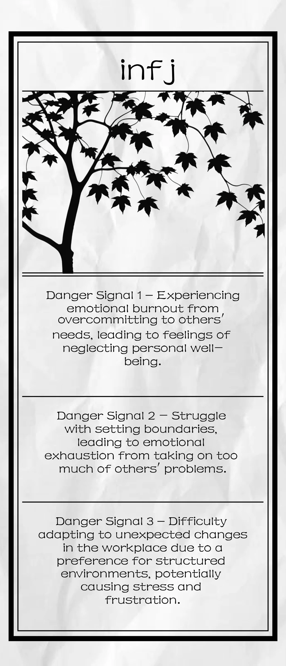 Step into the future with Fate’s Warning and uncover the hidden challenges that await you in 2025. By simply entering your MBTI personality type, you’ll receive a personalized “warning” that reveals the three key dangers you might face in the coming year. Each warning is uniquely crafted to align with your personality traits, providing insightful glimpses into potential emotional, social, and professional struggles.