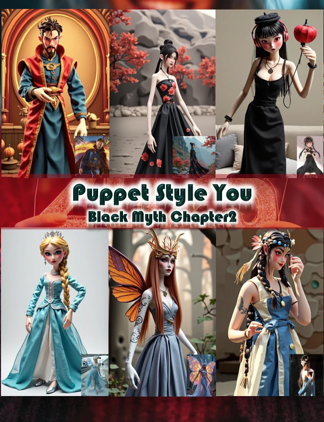  Upload a painting with a unique person and a clear face， Get their puppet ，Style from ：Black mythology Goku chapter 2 animation