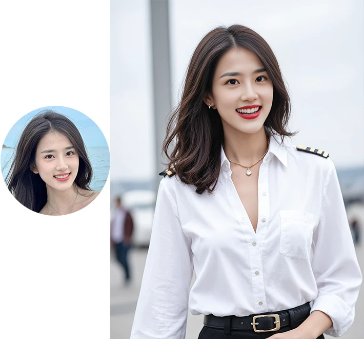 Upload a photo and get a picture of a beautiful girl wearing an aviator button-down shirt

<br>Upload a photo，Get a pretty girl in a pilot button-up shirt