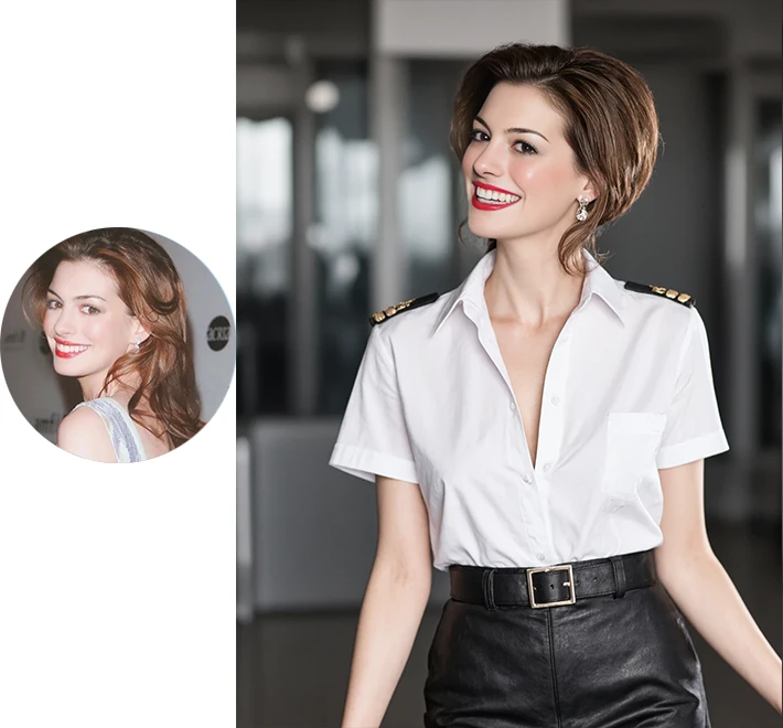 Upload a photo and get a picture of a beautiful girl wearing an aviator button-down shirt

<br>Upload a photo，Get a pretty girl in a pilot button-up shirt