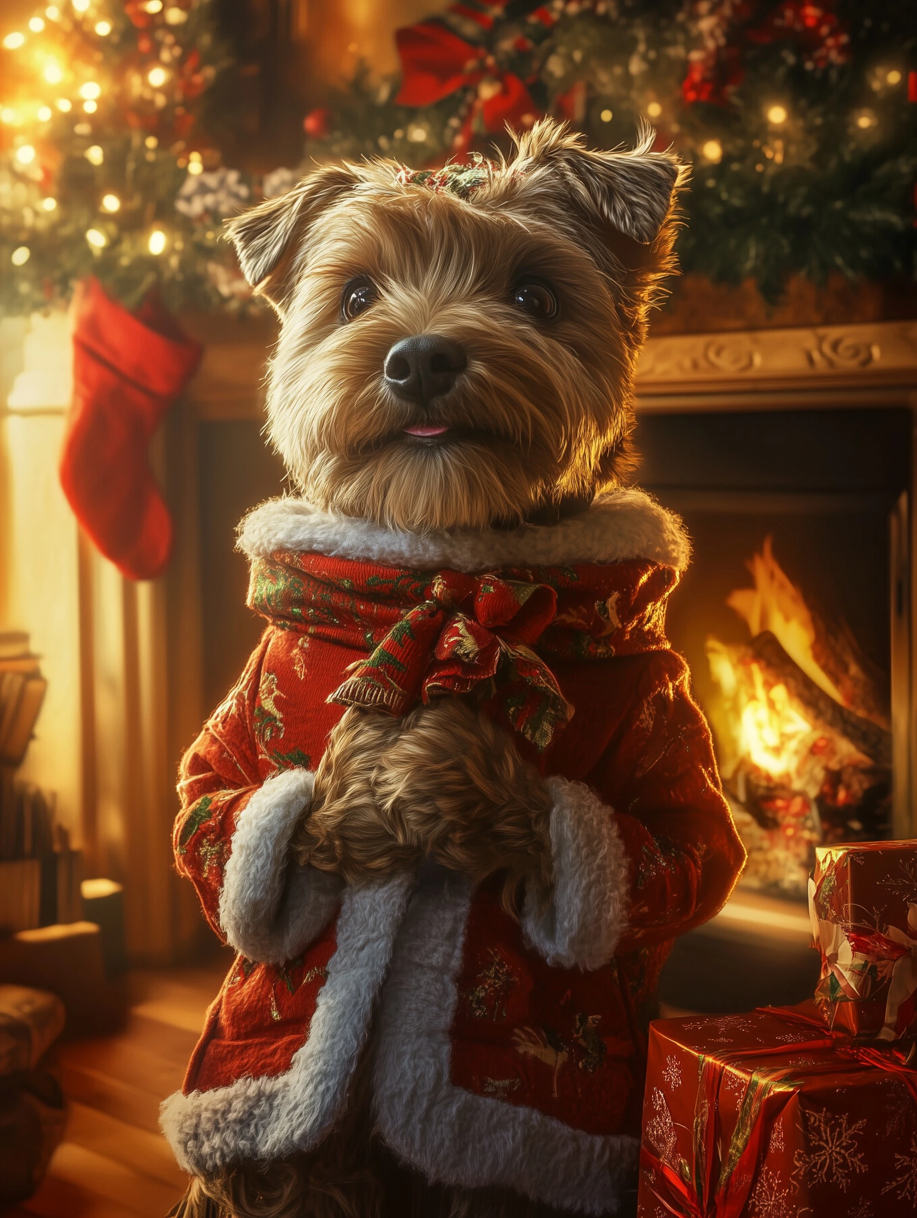 sube una imagen， Genera una foto navideña de tu mascota，y flota en el cielo