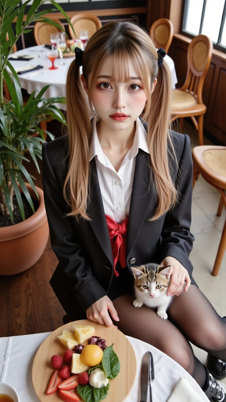 Breakfast with her kitten