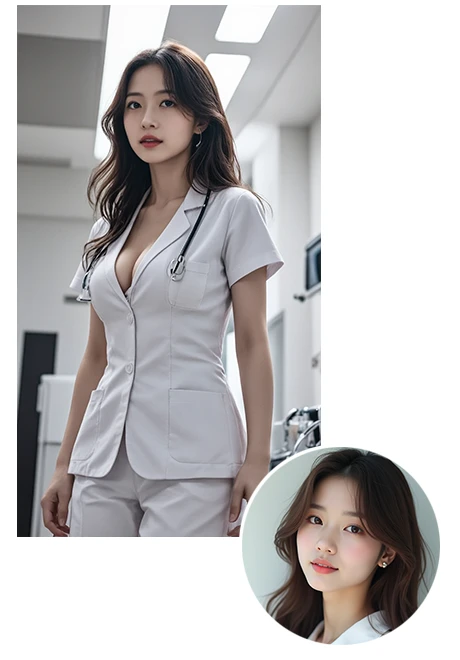 Upload a photo of a person and get a nurse-style picture.
<br>If you want to get a fuller breast effect, please try to increase the Weight (0~1), the default is 0.5