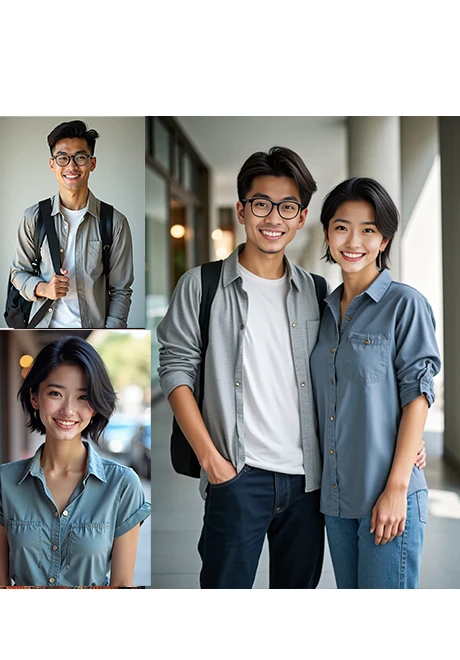  キャラクターの写真を順番にアップロードしてください:
<Br>1. 男性の写真をアップロード ;
<Br>2.  女性の写真をアップロード ;
<Br>3. [あごひげなど .