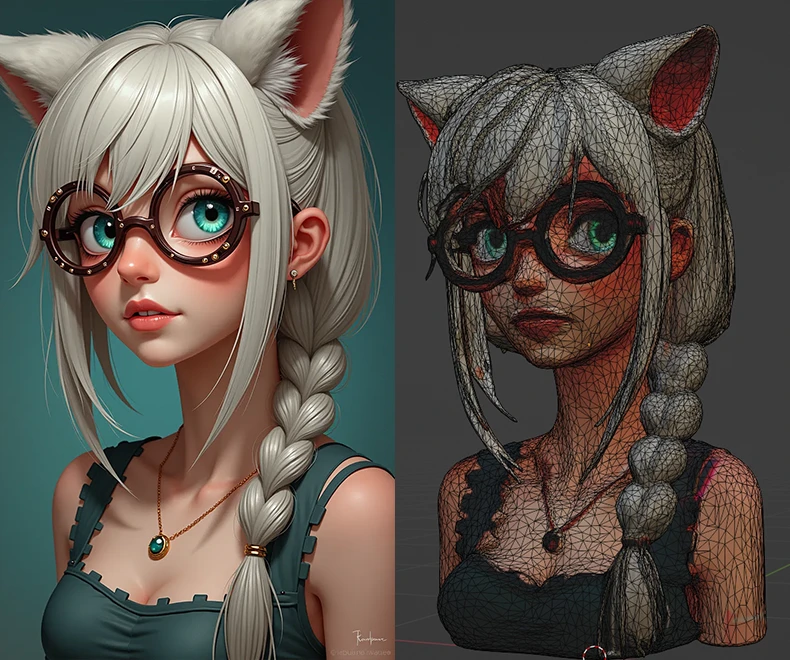 1. Upload pictures;<br>2. Select the format for exporting the model;<br>3. Click Create;<br>Model format selection: 1=glb; 2=obj; 3=stl, choose the appropriate format according to your needs;<br>The number of model faces is controlled at 50,000 triangles, UV is also automatically developed，which can be used for 3D printing, animation production, and games (of course you need to retopology)