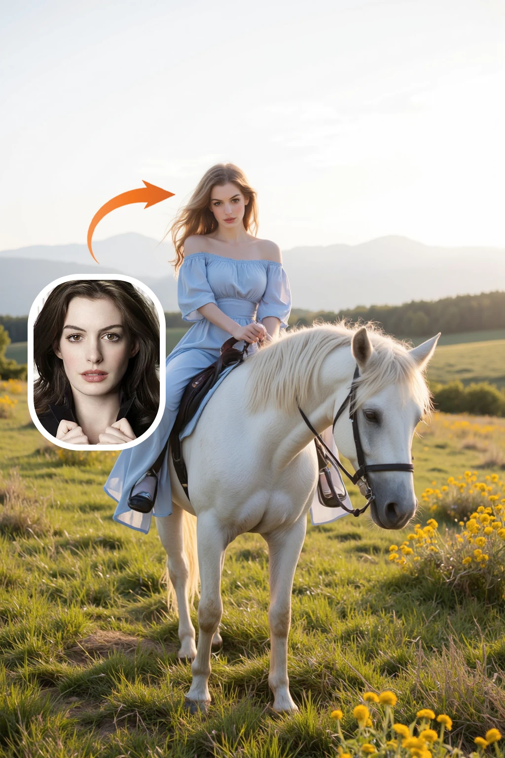 Girl riding a horse on the grassland