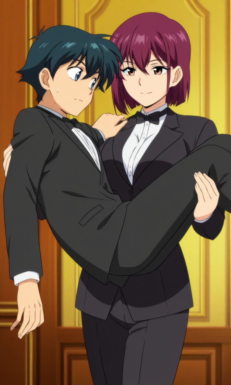 Female carrying male . anime 
