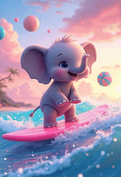 Surfing Chibi Animals