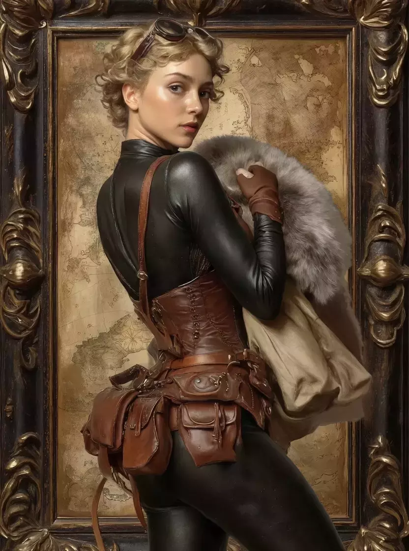Steampunk cat girl on baroque background Flux