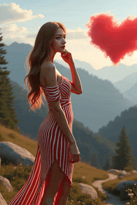 The lucky girl who encountered a heart-shaped cloud