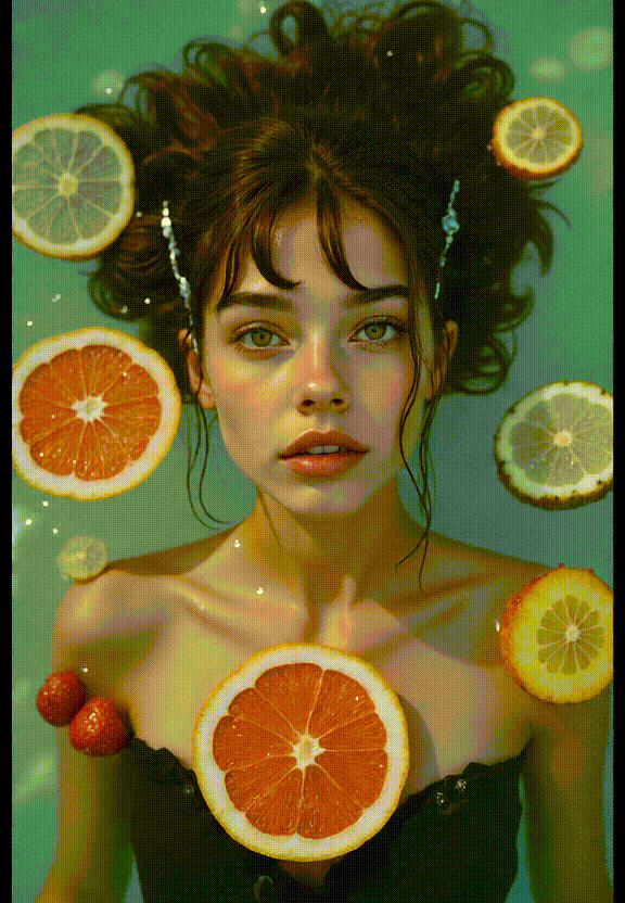 KI-Video：Mädchen im Obstbad