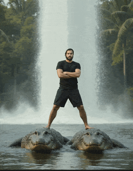 O poderoso Amazonas aparece montado em um crocodilo