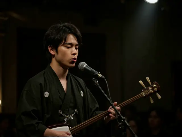 Japanese man playing the shamisen v1.1