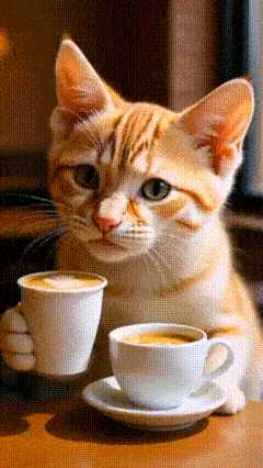 Домашние животные пьют кофе