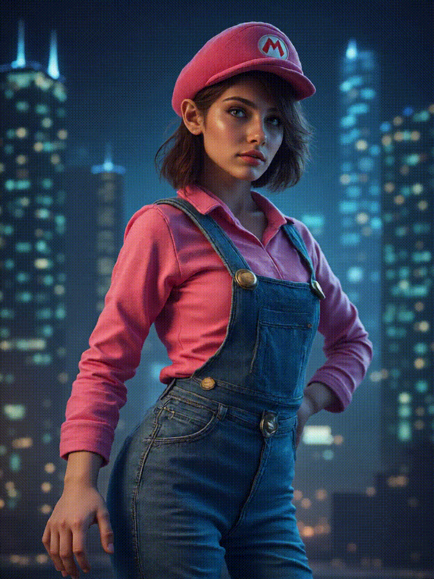 Vídeo de IA:Tornar-se a Super Mario Decoração Menina