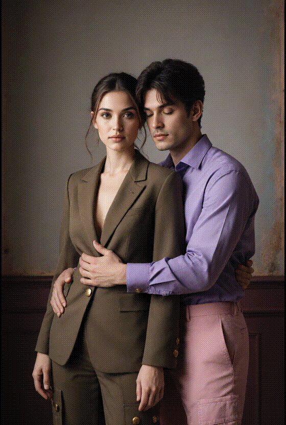 Video AI：Wanita yang bersandar pada pria yang lembut