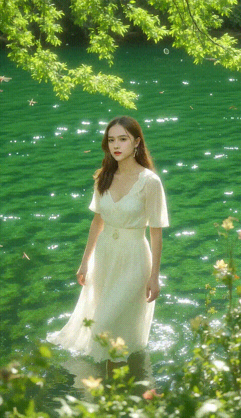 musim panas，berjalan-jalan di sungai, merasakan kehijauan yang memesona