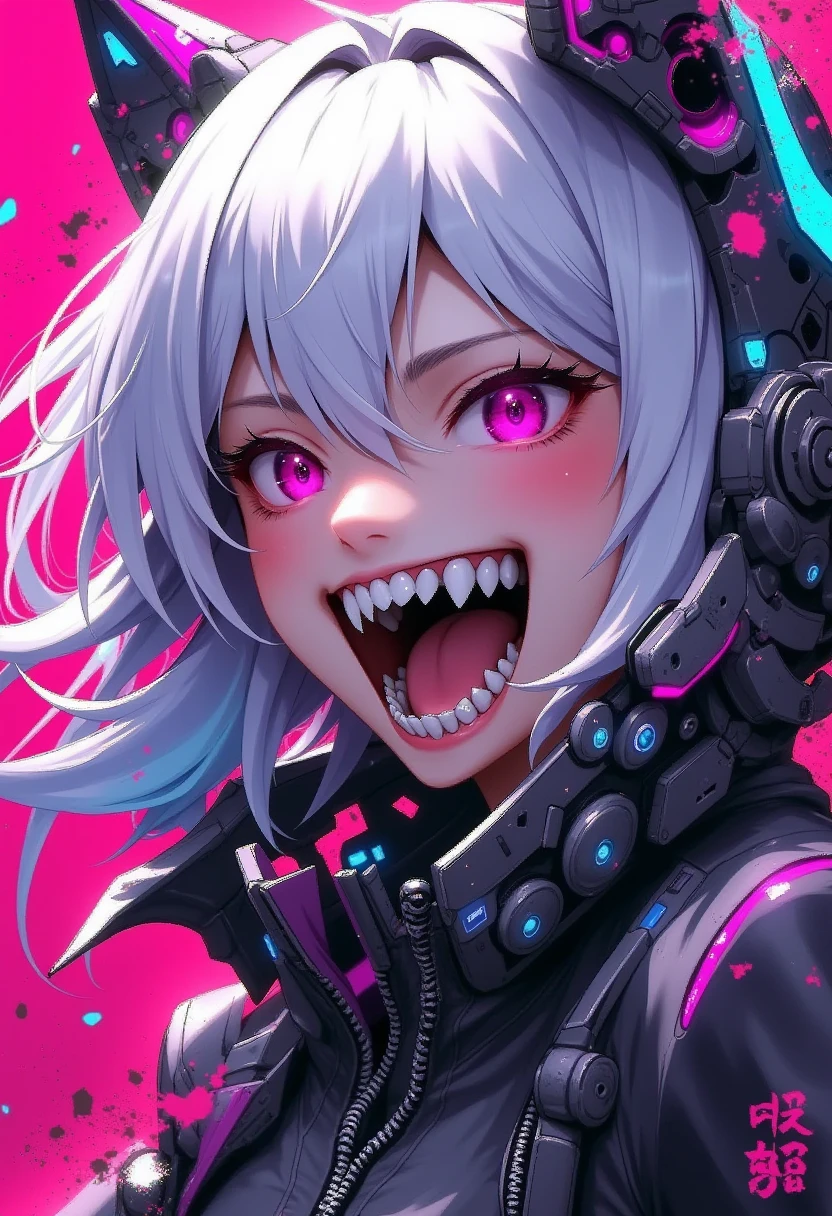 Demonic smile of a cyber anime girl style