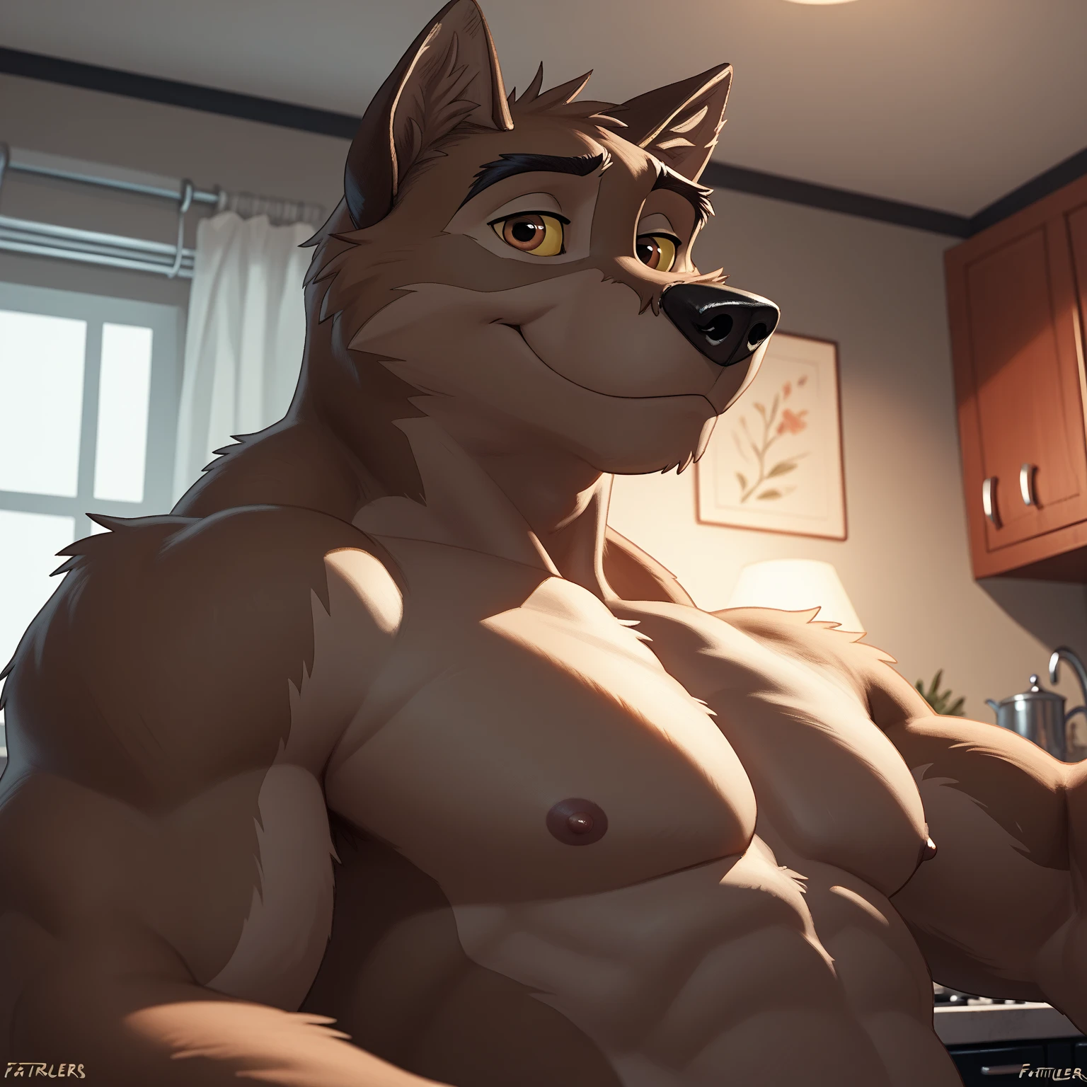 solo, male, werewolf, wolf, canine, chubby, musclegut, beer belly, pot belly, plump, mature male,  hair, beard, young, nervous, blushing,  fur, stomach fur, hands on belly, looking down at belly, grey fur, blue eyes, body hair, half-body, looking at mirror, white background, by mystikfox61, by darkgem, by glitter trap boy, by bebebebebe