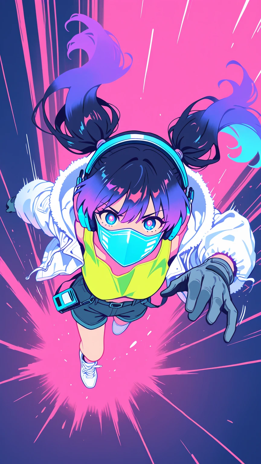 cartoon animal design, Full body picture of a cute rabbit in flat style, Simple but with a strong sense of design, Fresh flat style, Cyberpunk elements are liberally incorporated, Viewed from the front、It expresses an attractive and cute posture., Cute posture with legs hanging down