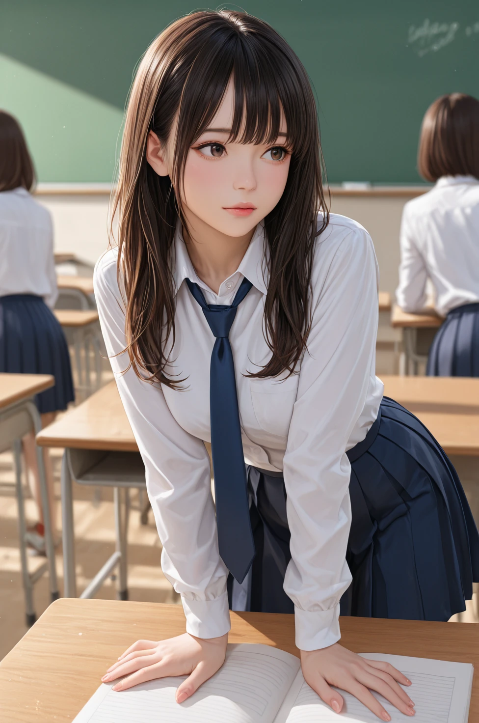 Female student bowing　Standing still