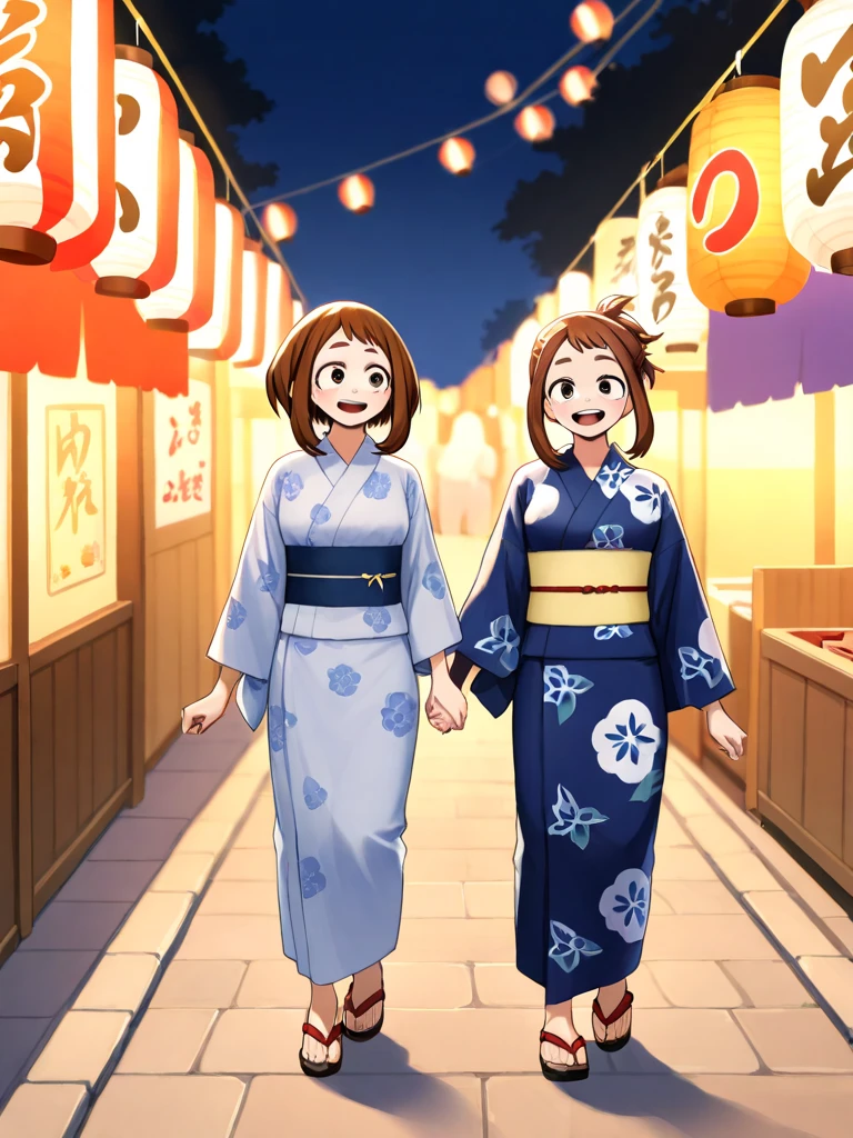 best quality,realistic,highres,(HDR:1.1),(vivid colors:1.1),ultra-detailed,photography,sharp focus,professional,bokeh,studio lighting, physically-based rendering, Two girls, wearing traditional Japanese clothes, walking across a busy street