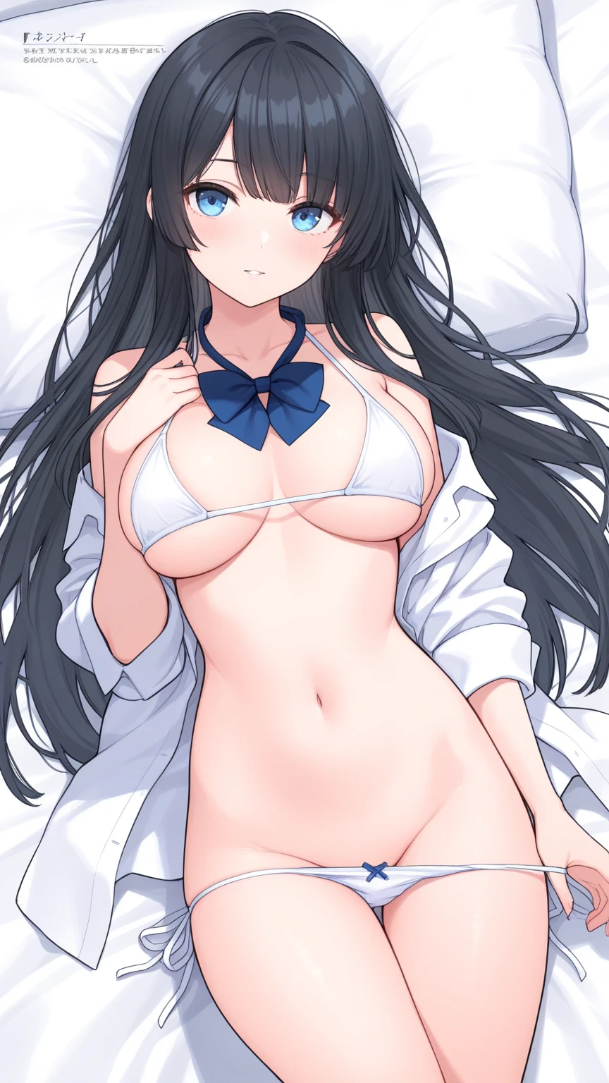 cute little、Amazing beautiful girl, Anime style, 、17 age、on the bed、A dark-haired、Straight hair、Glamour、Colossal tits、de pele branca、wide-open legs、Very embarrassing、red blush。 Best Quality , Textured skin、 high details, High quality,Semi-long hair、No shoes,I can see the belly button、nudde、fullnude,pubick hair、Black short socks、Pubic area、 hair、Open the crotch,、Tsurime,Troubled face、Anime-style eyes,Anime-style nose,Anime-style mouth、lie on one's side、Turn your pubic area towards me、eye glasses、Sailor Suit Jacket,Highlights in the eyes、The pubic area is open,Lots of pubic hair、Ass hole