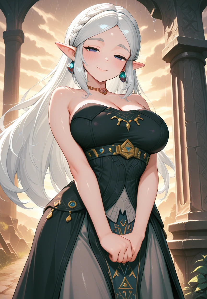 Long Straight（silber hair）（eBlue eyes）， beautiful，being thin，lichen，highr（wearing a white sheer dress）perverted gal），A long hair，Another short woman，（（white see-through-blouse，There is no black miniskirt））， is bitten，sexyposture，The lower body is slim，Back figure，gaze by the window， with their backs to each other，provocation