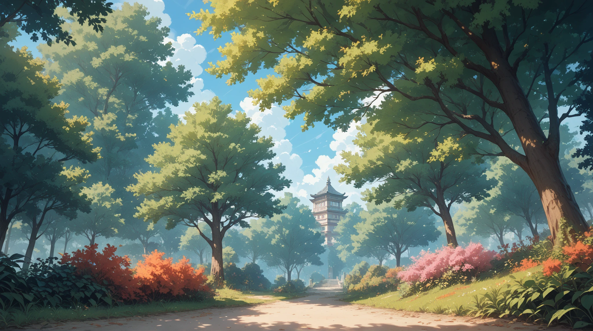 ((Best quality, masterpiece: 1.2)), CG, 8K, intricate details, cinematic perspective, (no one around), (Ancient Chinese garden), pond filled with lotus flowers, rocks, flowers, bamboo forests, waterfalls, wooded areas, small bridges spanning babbling streams, detailed foliage and flowers, (sunlight shining, sparkling waves), peaceful and serene atmosphere, ((soft and elegant colors)), ((exquisitely crafted composition))