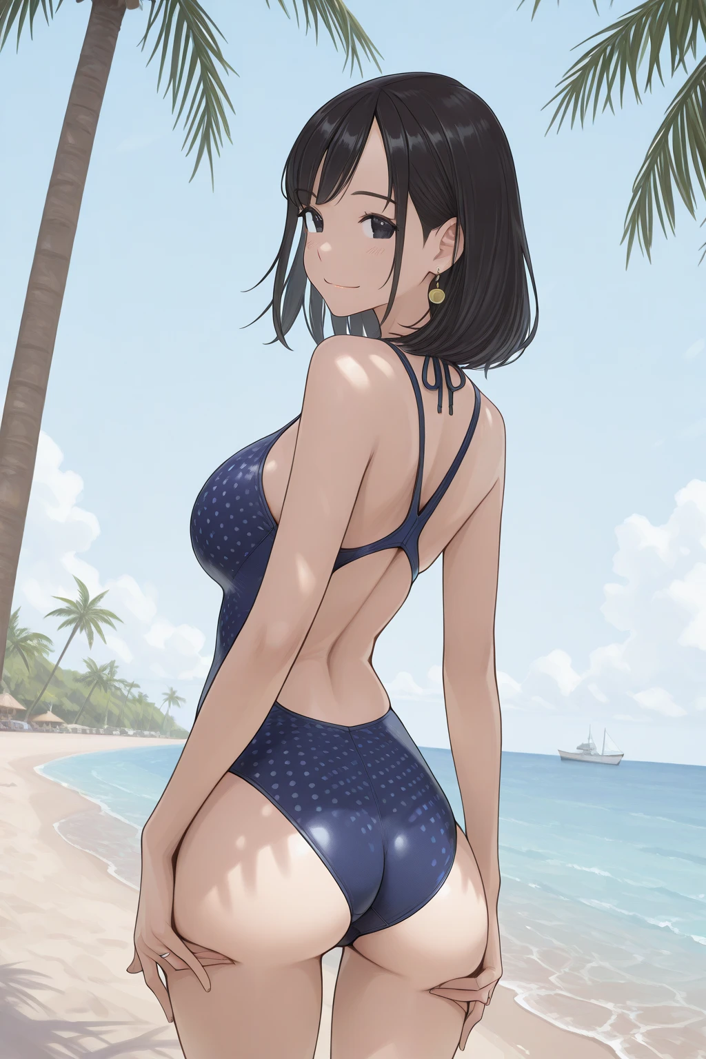 masutepiece, Detailed, Best Quality, Beautiful Girl, very small lace translucent bikini, , stock, Troubled face, big pool (prison), black hair sexy girl 1girl in, albedo from overlord character, sexy female, Blunt bangs, Big breasts, Amused expression, Looking at Viewer, big butt, mature body, very big tits, , small , sexy cute pose, big butt, full body picture, deep , micro  lace , yellow eyes, , hard , fully , a little big 