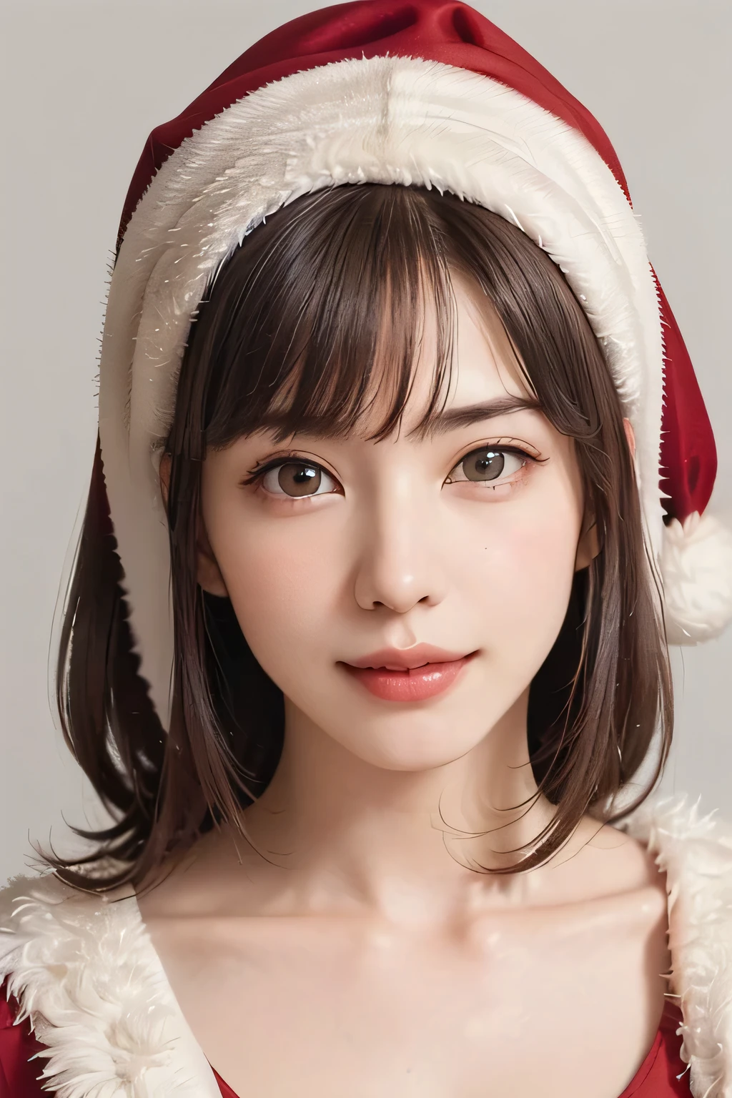 1girl, (santa claus costume slim fit:1.75), symmetry,(Cute ultra young girl:2.0),(ultra short hair:2.0), ultra big smile, (Beautiful large round droped detailed eyes:1.5), beautiful detailed lips, (extremely detailed beautiful face, natural makeup, slender girl's body Incredibly beautiful skin:2.0), (best quality,4k,8k,highres,masterpiece:2.0),(ultra-detailed,realistic,photorealistic,photo-realistic:1.75),professional,vivid colors,studio lighting on her face, (snowing night town,christmas eve:1.25)