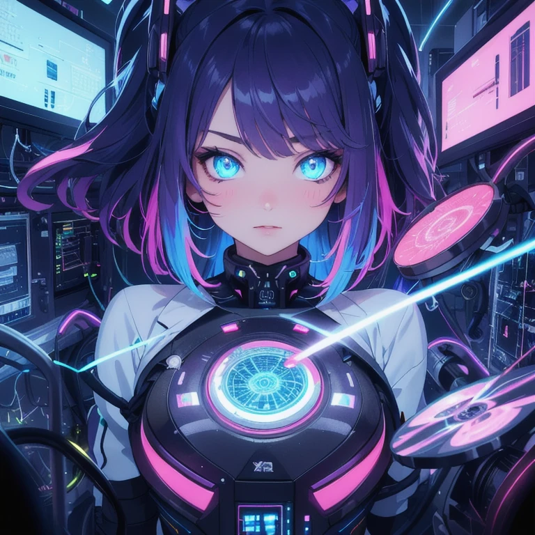glowing eyes, colourful glowing hair, wearing sci-fi jacket, anime style, high detail, Futurism, glowing light, UHD, retina, masterpiece, ccurate, anatomically correct, textured skin, super detail, high details, high quality, award winning, best quality, highres
