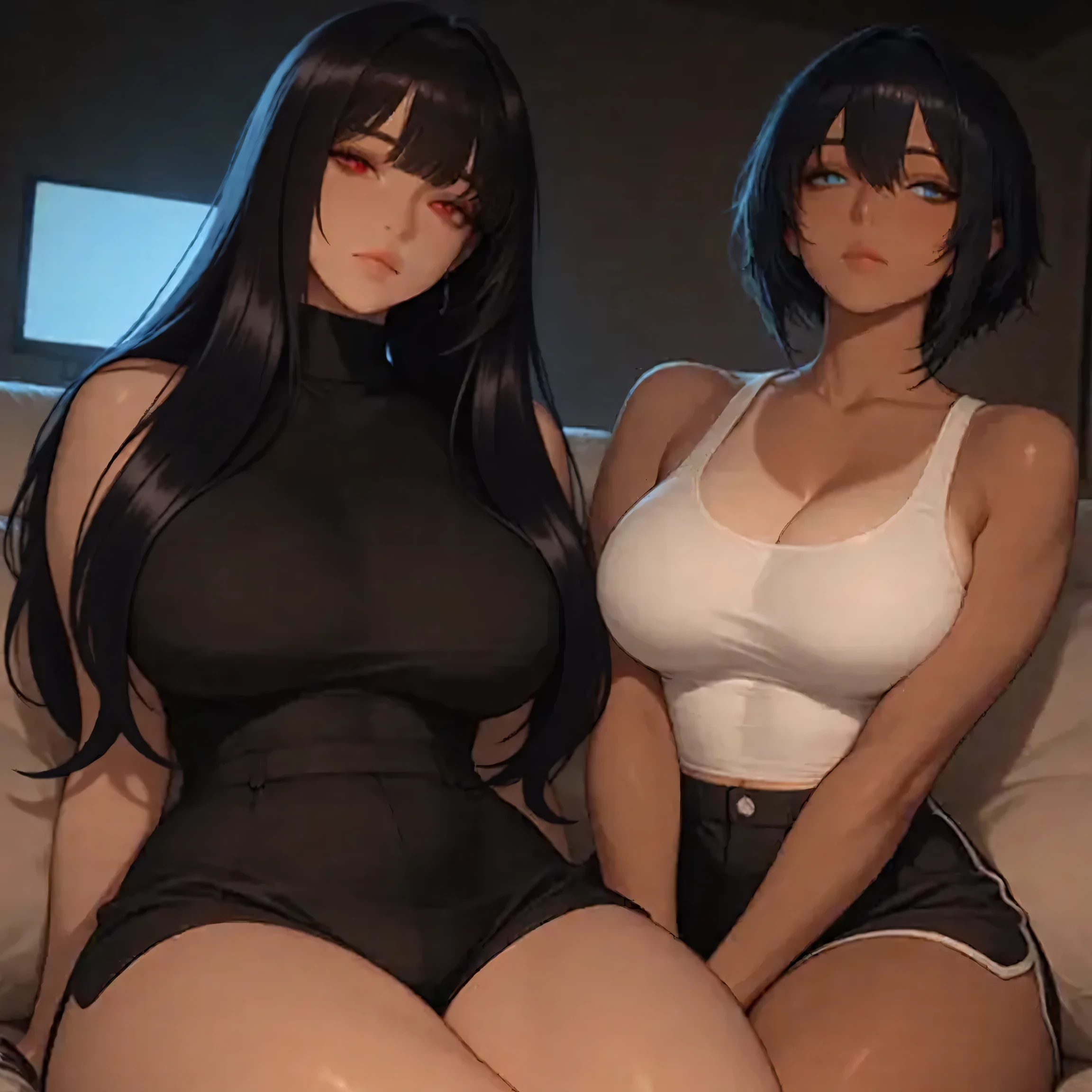 (two ladies)、(​masterpiece)、(best qualtiy)、(ultra-detailliert)、(a high chroma)、((tre anatomically correct))、(CG Illustration)、highcontrast、Gravure Pose、18 year old beautiful idol、(Fine and beautiful eyes)、Delicate beautiful face、((dishevled hair))、White pantielack stockingeutiful ?????? :1.3)、cleavage of the ??????、teats 、((The best lighting))、simple background, ???? girls, ????? girls, presenting feet, feet, soles, arched soles, dorsiflexion, toes, legs, ???? fishnets on legs or thigh highs