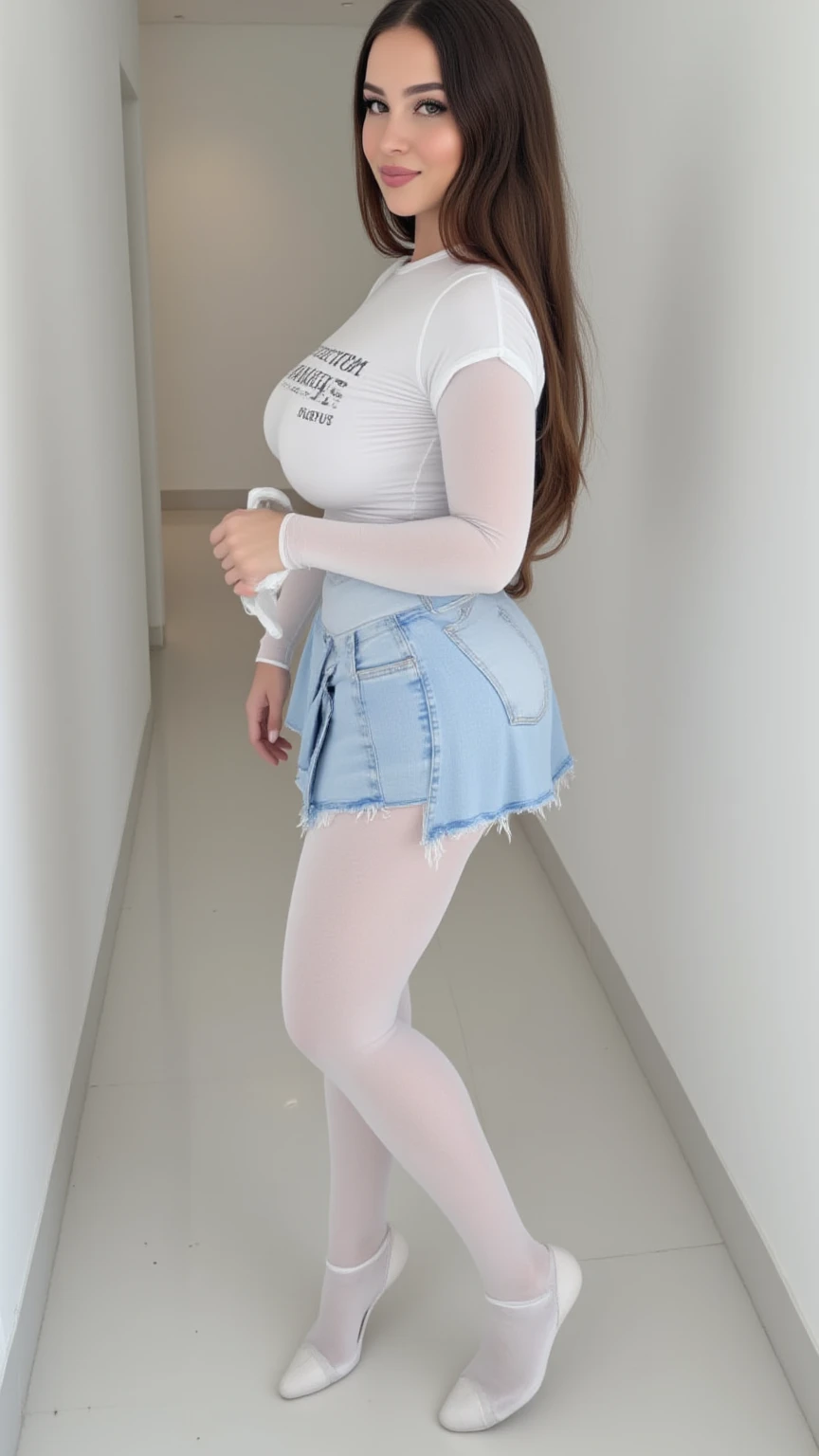 Beautiful young asian girl, dormindo, fofa, saia plissada azul curta, blusa de frio cinza, pernas longas, dark pantyhose