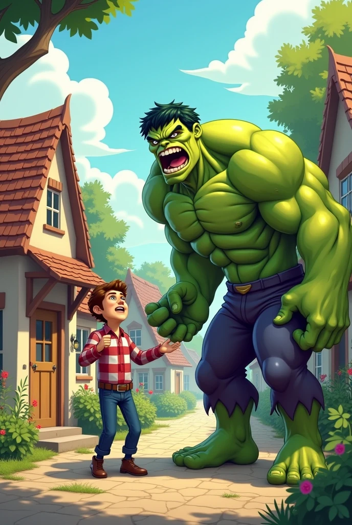 Style image (Wimmelbuch):1.5, illustration for a children's magazine, bright colors, clear outlines, cartographic image of a cartoon village with many houses and village attributes, countryside, (Spiderman and Superman making hay):1.4, (Hulk and Shrek digging  potatoes):1.4, (Batman is watching):1.4, clear, detailed, complex