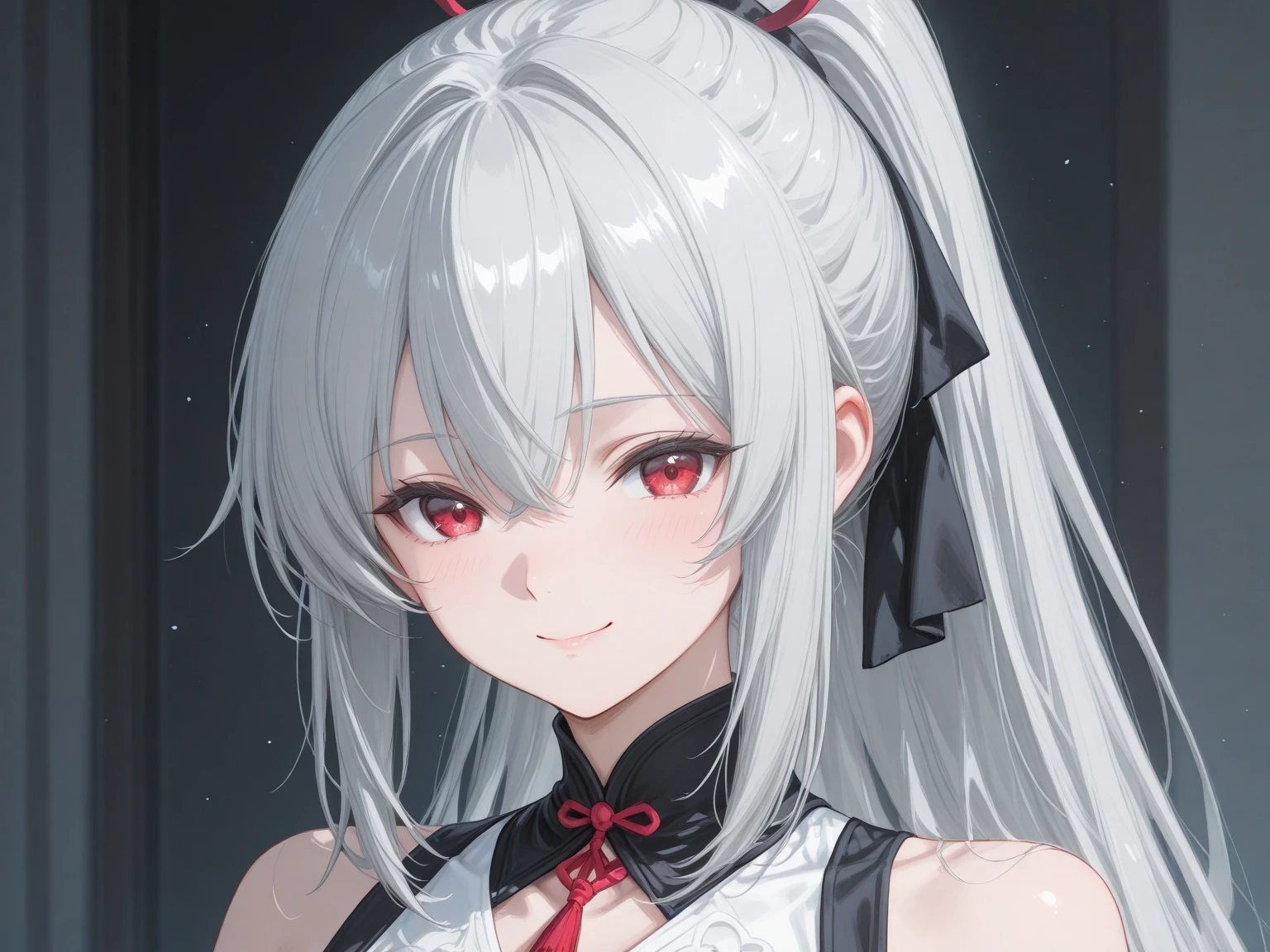 (Photorealistic:1.4)、asuna,(masterpiece、lens flare:1.5、spot light:1.2、Exquisite beautiful eyeonochrome:1.5,portlate、)、Cute Face、 3D Face、(white hair:1.5、Straight Hair)、(1 Girl)、(Red eyes:1.2)、(upper body)、(Sundress)、 (Cute face:1.2),(light smile:1.2),(half closed eyes:1.5),kind face,(Small ),(black background:1.5)、(glowing eyes:1.3)、()、 Neat and clean、Adorable、Slim Body(Tareme:1.5),Shiny Hair、(Glowing pink Skin)、Nijisketch,Manga,zydG