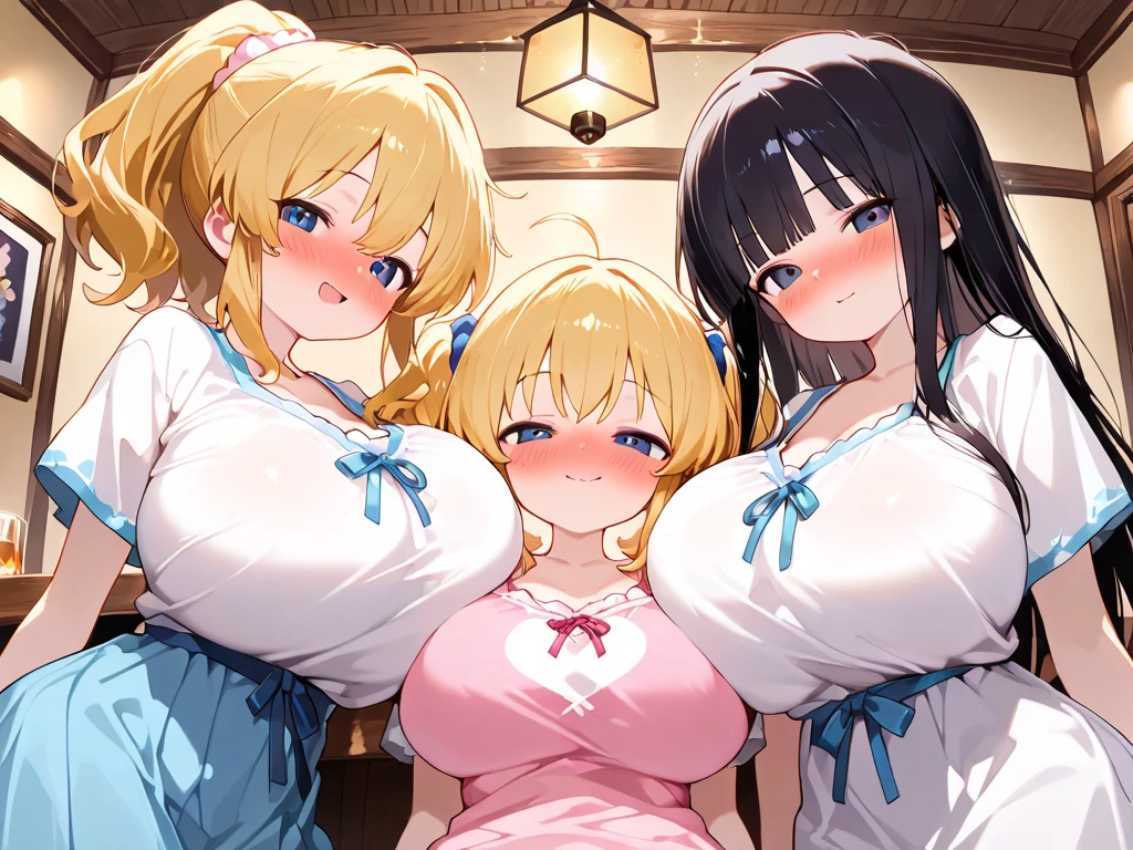 Score_9, score_8_up, score_7_up, rating:????????, (5girls), idol, looking at viewer, blush, multiple girls, (idol costume), idol uniform, cleavage, simple background, ?????? press, take your pick,