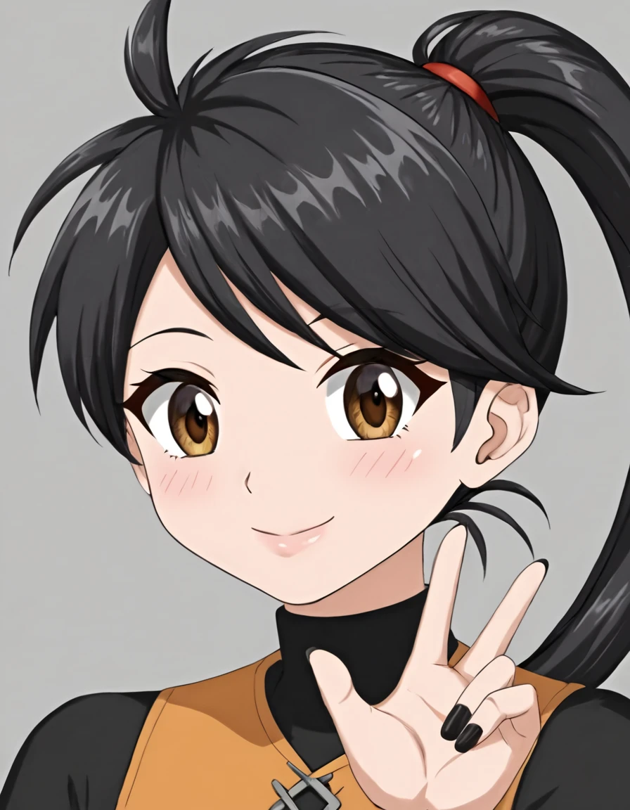 21 years old, Black-haired girl, (((Smiley Face,  face, Excited face, Excited face, Scared face, Confused face))) ((Bun hairstyle)) (((Detailed character list, Front view, side view, Three-quarter view))) (((White background)))