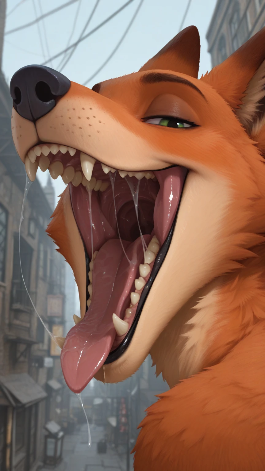 Solo, Male, Arctic wolf, detailed yellow eyes, long tail, big , slim, sly, simple background, knot, close, , , surprised, looking down, , , autofellatio, huge ,  in mouth