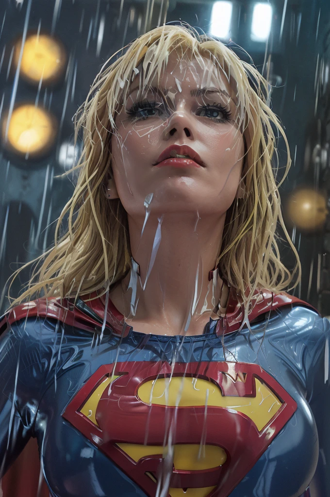 (cowboy shot), SFW, (masterpiece), (best quality: 1.0), (ultra highres: 1.0), detailed eyes, BREAK Supergirl, 1girl, long blonde hair, in the air, flying hair band, (((black\))) crop top, short sleeves, cape, (((black pencil skirt))), gloves, boots BREAK (Famous, interview, among audiences)
