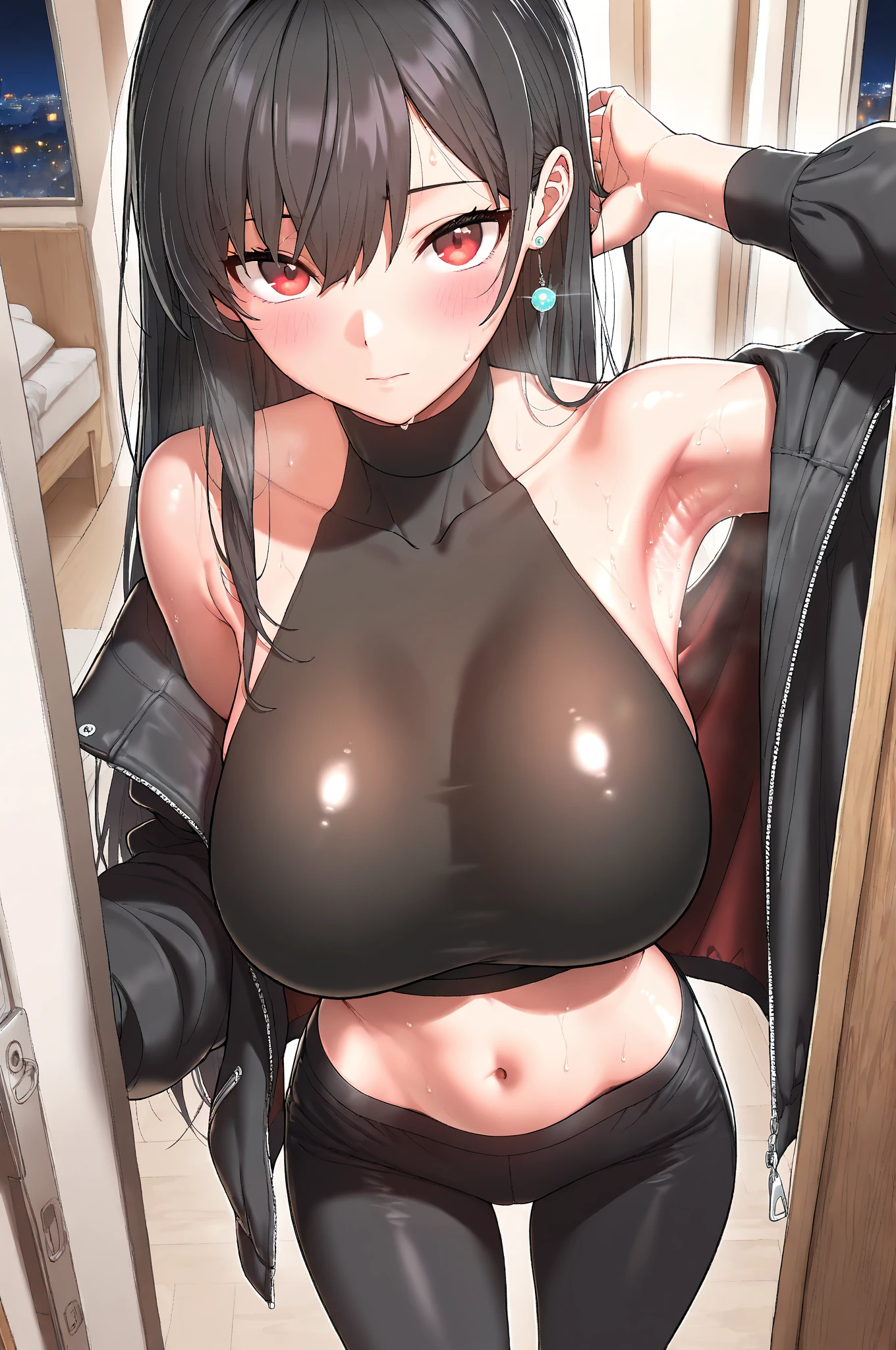 1girl, Yumeko Jabami  doll , sextoy, artificial rubble white skin, shiny wax body texture, shiny wax skin, Slave necklace, YUMEKO getting  position, mouth open, arms tied up above her, helpless and submissive expression,  frozen, , Yumeko , completely pleased, enjoying her state, curvy body, , rolling eyes, completely .
