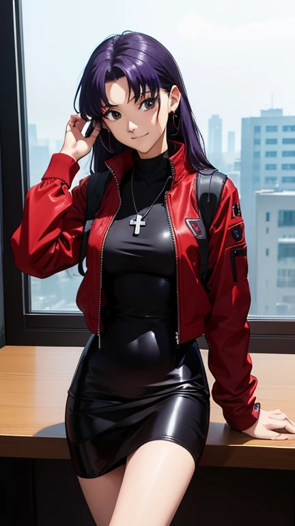 Boku no hero academia anime image, woman with long black hair, green eyes, cold and dull look, pink hero suit with white, panel manga