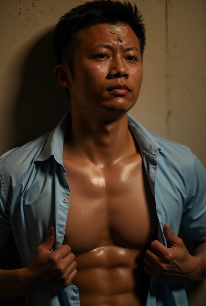 Japanese men、11 years old、Underdeveloped muscles and smooth skin、Round shaved head、Relaxed and friendly smile、Light yellow thin boxer briefs、The whole body is visible、Laughing with your mouth open、