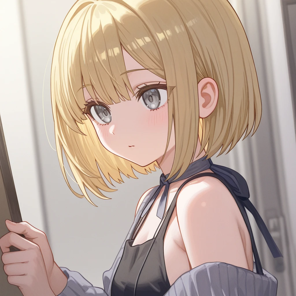 annakyouyama, anna kyouyama, Blonde, short hair, (Brown eyes:1.7), break bandana, beads, black dress,dress, prayer beads, break looking at viewer, whole body, break indoors, shrine, break (masterpiece:1.2), Highest quality, High resolution, unity 8k wallpaper, (shape:0.8), (Beautiful details:1.6), Highly detailed face, Perfect lighting, Extremely detailed CG, (Perfect hands, Perfect ),Highly detailed face, Perfect lighting, Extremely detailed CG, (Perfect hands, Perfect ), morning, sunlight, Best Shadow, Best lighting, Small breasts, Put your arms behind your head,  alone, score_9, score_8_up, score_7_up, Source Anime, Beautiful lighting, cute, break, Detailed Background,  (blush:1.2), Black  (From below:1.5), Open your mouth, break, First Person View, 